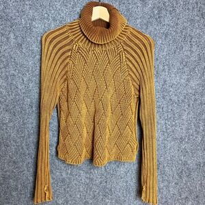 RVCA Mustard Yellow Chunky Knit Turtleneck Cotton Sweater WHVV02MA Womens XS